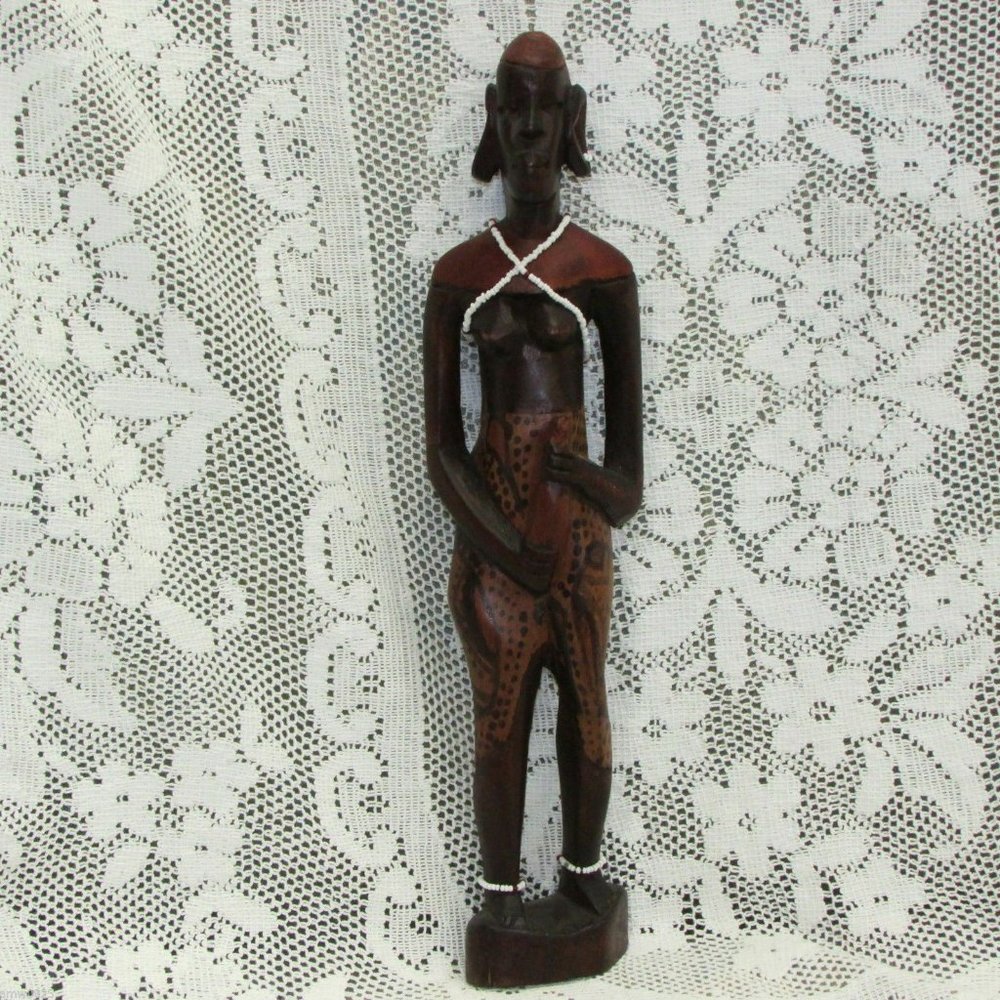 Tribal Art African Wood Statue 12.5" Hand Crafted Figurine Kenya?